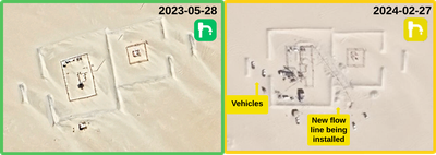 Figure 4.2.5: Developing well site in 2023 and 2024. 2023 Image from Google Earth. Copyright © Maxar 2024.