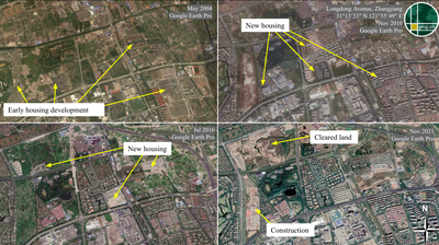 Figure 13: A series of satellite images showing housing development outside of the border of Zhangjiang along Longdong Avenue.