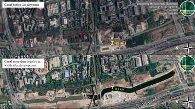 Figure 14.1: Imagery from Google Earth Pro shows the development of a canal bordering Huahongxi Industrial Park.