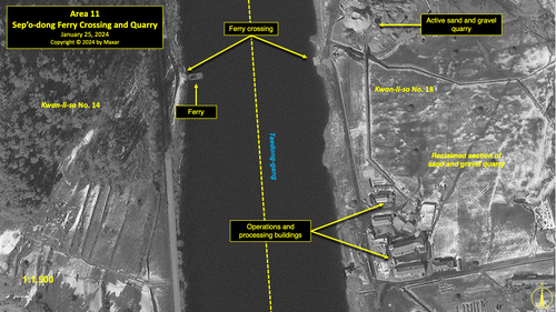 A satellite image showing the Sep'o-dong Ferry Crossing and Quarry in North Korea's Kwan-li-so (political prison camp) no. 18