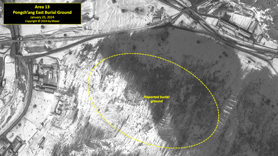 A satellite image of the Pongch'ang East burial ground in North Korea's political prison camp (kwan-li-so) No. 18