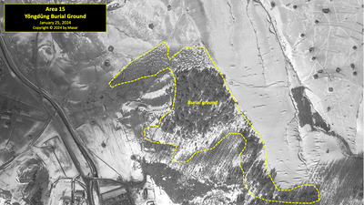 A satellite image of the Yŏngdŭng burial ground in North Korea's political prison camp (kwan-li-so) No. 18