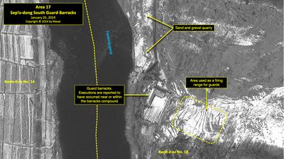 A satellite image of the Sep’o-dong South guard barracks in North Korea's political prison camp (kwan-li-so) No. 18