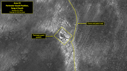 A satellite image of a perimeter guard position south of Sang-ni in North Korea's political prison camp (kwan-li-so) No. 18