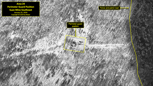A satellite image of a perimeter guard position near Suan Mine in North Korea's political prison camp (kwan-li-so) No. 18