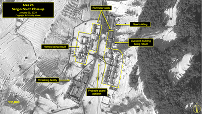 A close-up satellite image of the Sang-ni South Village area of North Korea's political prison camp (kwan-li-so) No. 18