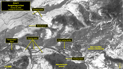 A satellite image of the Pongch'ang-ni area of North Korea's political prison camp (kwan-li-so) No. 18