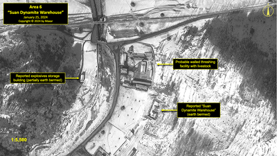 A satellite image of a reported dynamite warehouse near Suan Mine in North Korea's political prison camp (kwan-li-so) No. 18