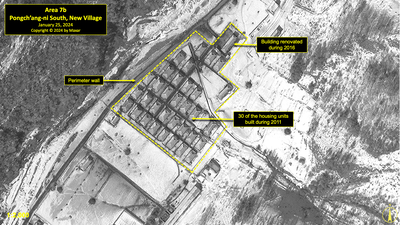 A satellite image of a village in Pongch'ang-ni in North Korea's political prison camp (kwan-li-so) No. 18