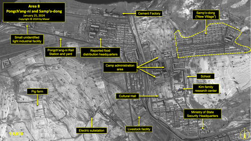 A satellite image of Pongch'ang-ni and Samp'o-dong in North Korea's political prison camp (kwan-li-so) No. 18