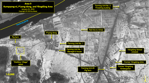 A satellite image of Kumpyong-ni, P’yong-dong, and Yŏngdŭng areas of North Korea's political prison camp (kwan-li-so) No. 18