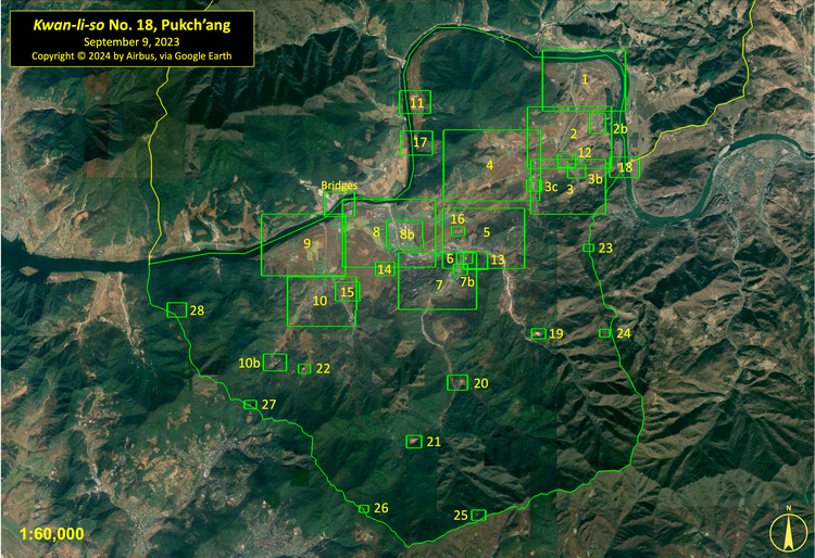 A satellite image showing the entire area of North Korea's Kwan-li-so (political prison camp) no. 18